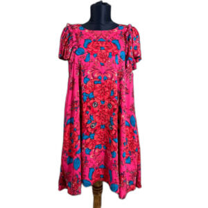 Free People Yara Mini Dress in Rose Print Women's XS Pockets Oversize Boho Lined